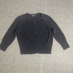 St. John Black Cardigan with Beaded Detail